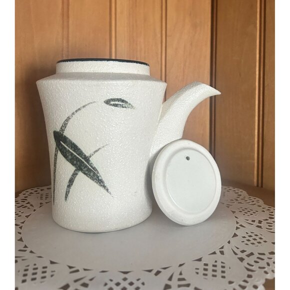 Vintage Japanese Teapot Stoneware Black White Graphic Design Modern Textured - Picture 2 of 9